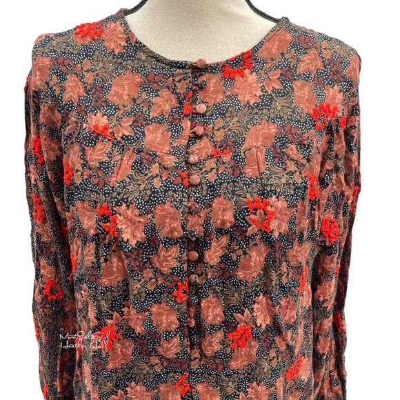 Zara Trafaluc Collection Vintage Style Embroidered Floral Button-Down Tunic Top - Picture 5 of 9